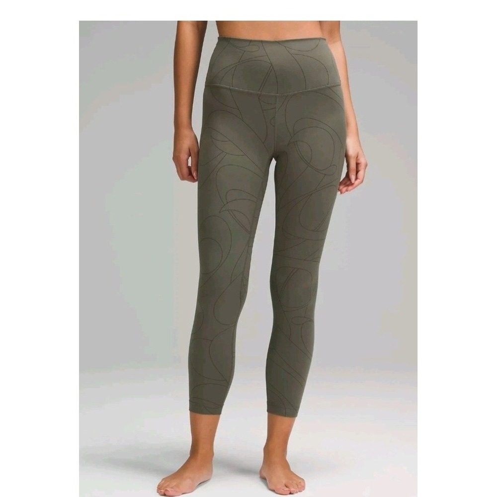 Lululemon Align High-Rise Crop 23 Swirl Sage Green Leggings Size 8 LW6BKAS